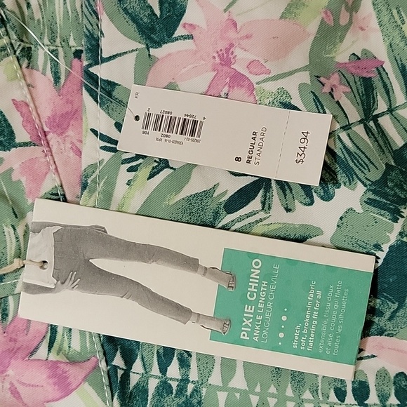Women's Old Navy Pixie Chino Pants, Green/Pink, Size 8R, NWT - Picture 5 of 11